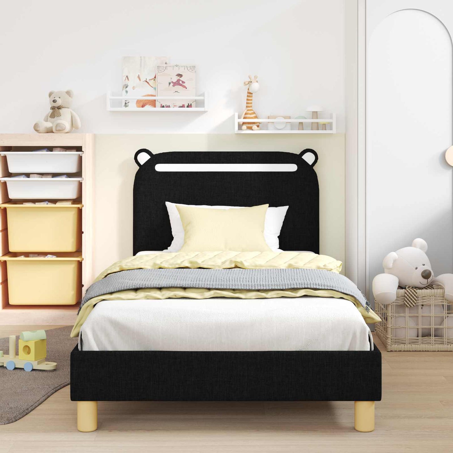 Struttura letto bambini con testata Nero 80 x 200 cm Tessuto