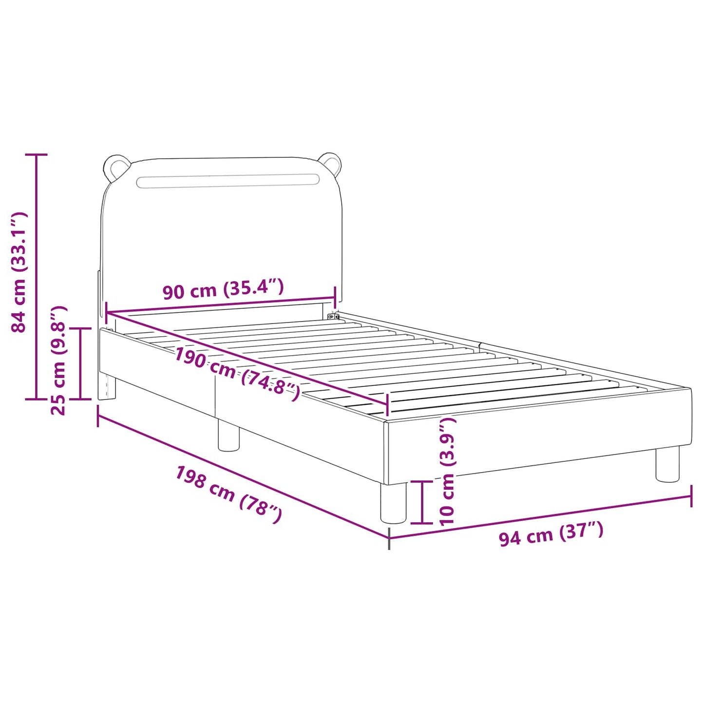 Struttura letto bambini con testata Grigio chiaro 90 x 190 cm