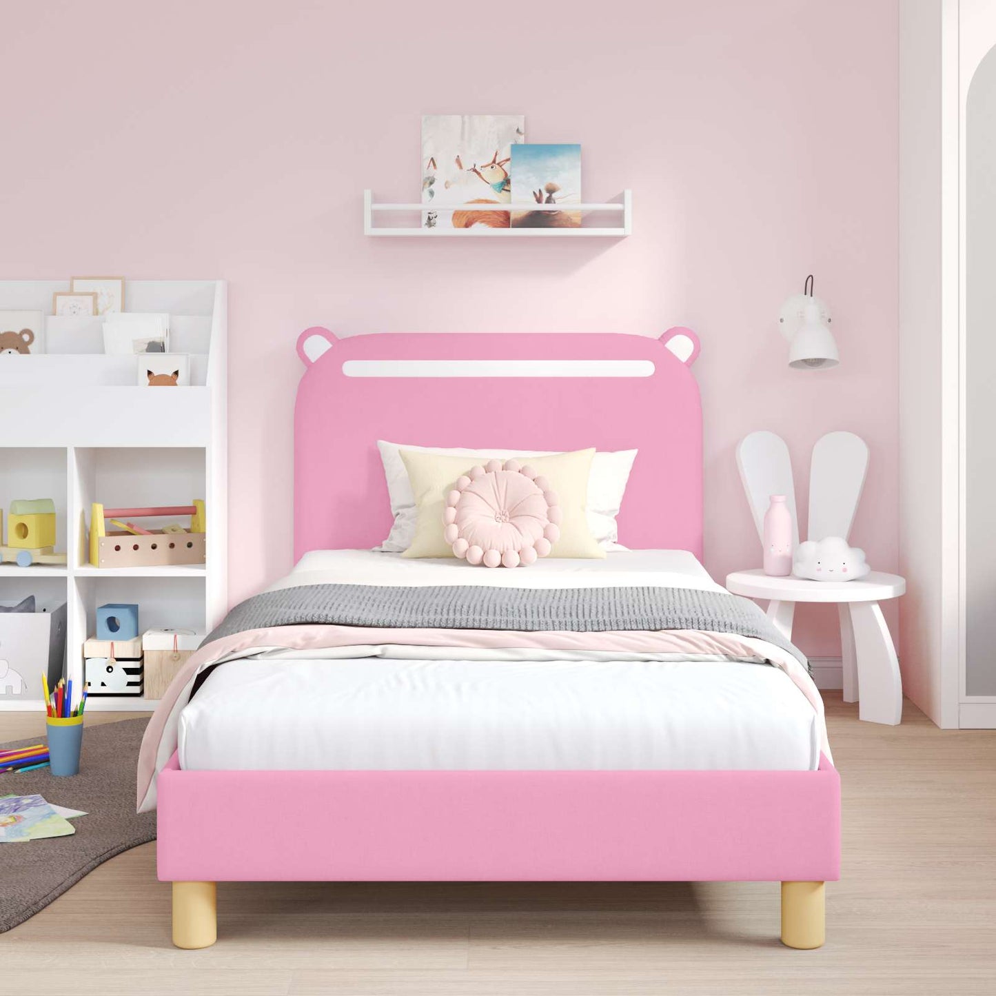 Struttura letto bambini con testata Rosa 90 x 190 cm Tessuto