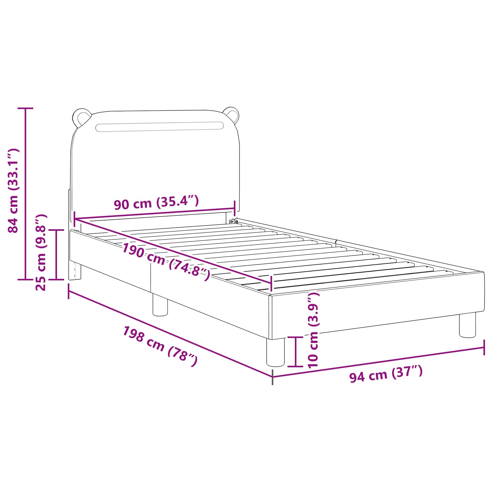 Struttura letto bambini con testata Rosa 90 x 190 cm Tessuto | homemem39