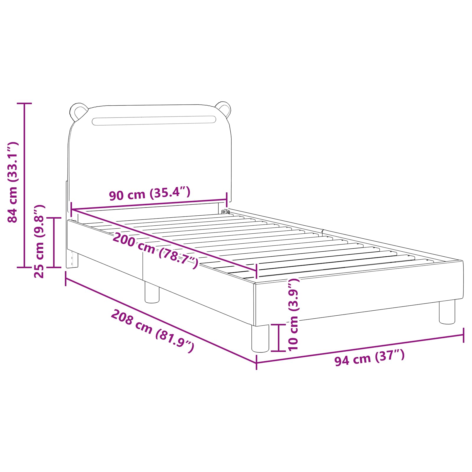 Struttura letto bambini con testata Grigio Scuro 90 x 200 cm | homemem39