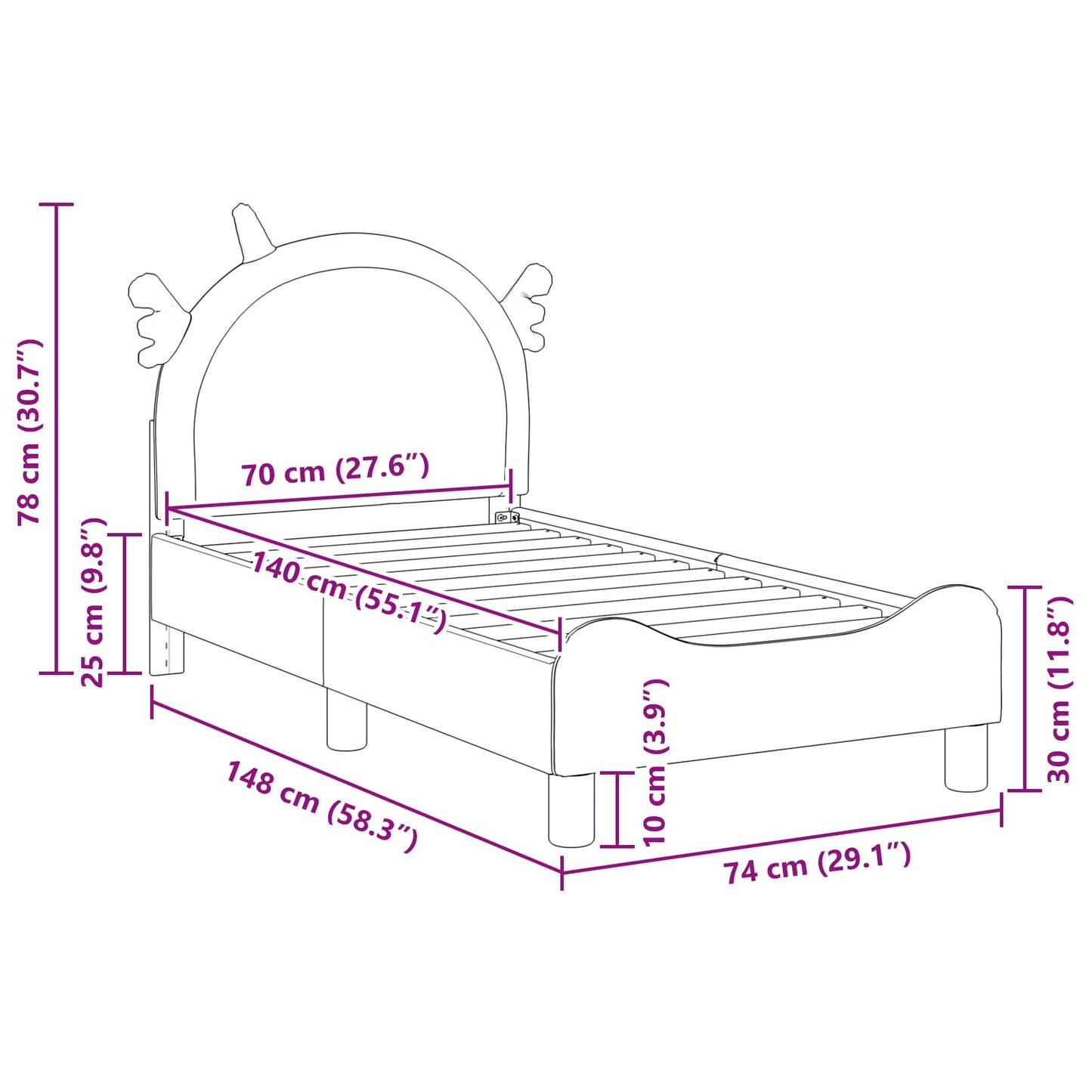 Struttura letto per bambini con testata Rosa 70 x 140 cm PU