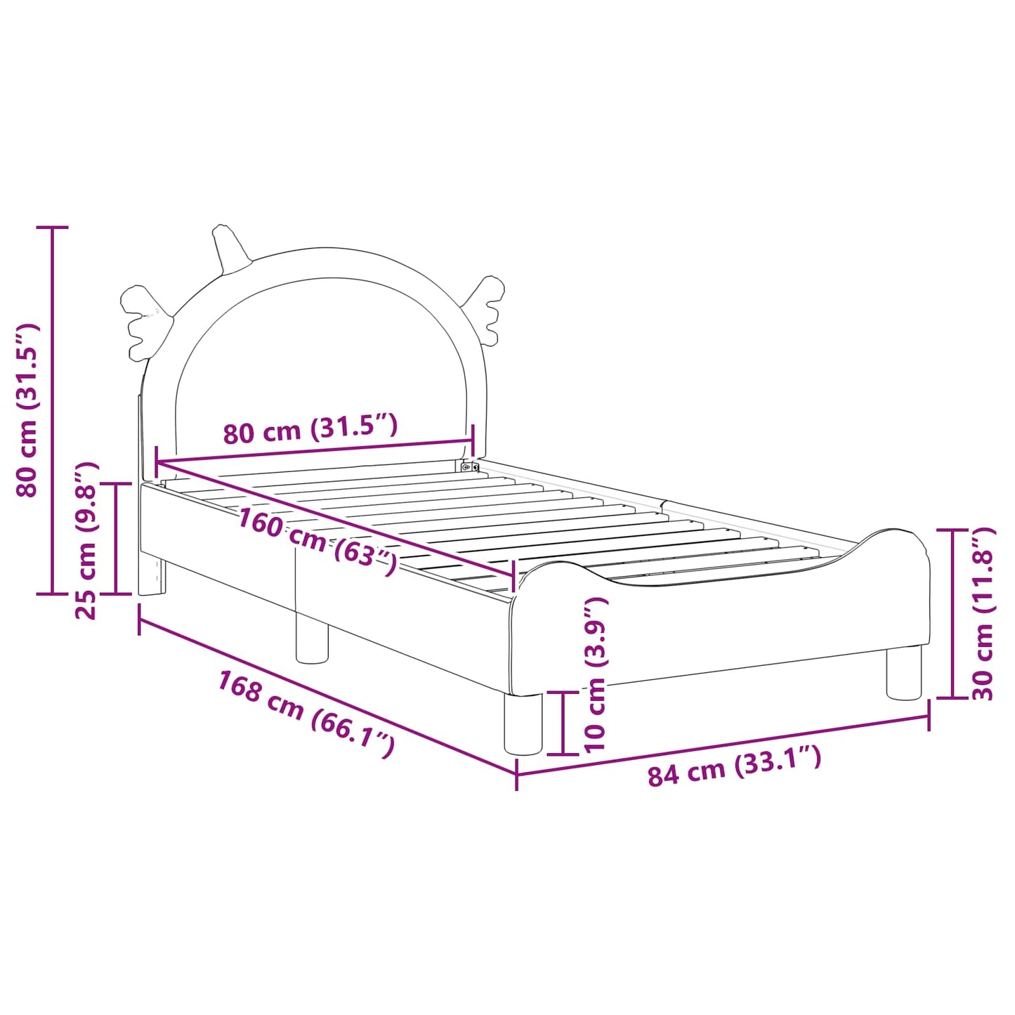 Struttura letto bambini con testata Rosa 80 x 160 cm PU