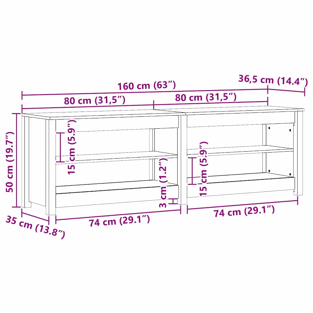 Panca per scarpe Cera marrone 160 x 36.5 x 50 cm