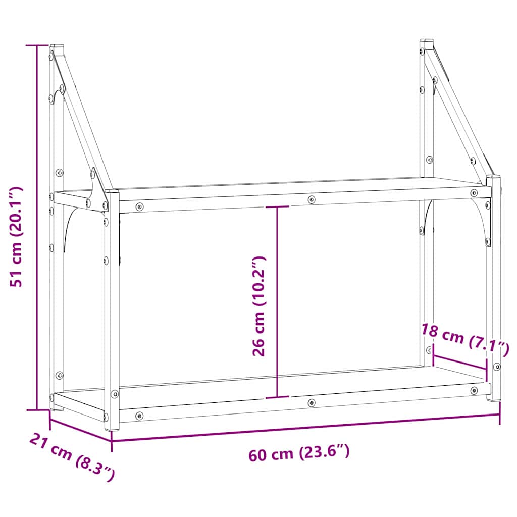 Scaffale da parete con lo scaffale Rovere nero 60 x 21 x 51 cm | homemem39