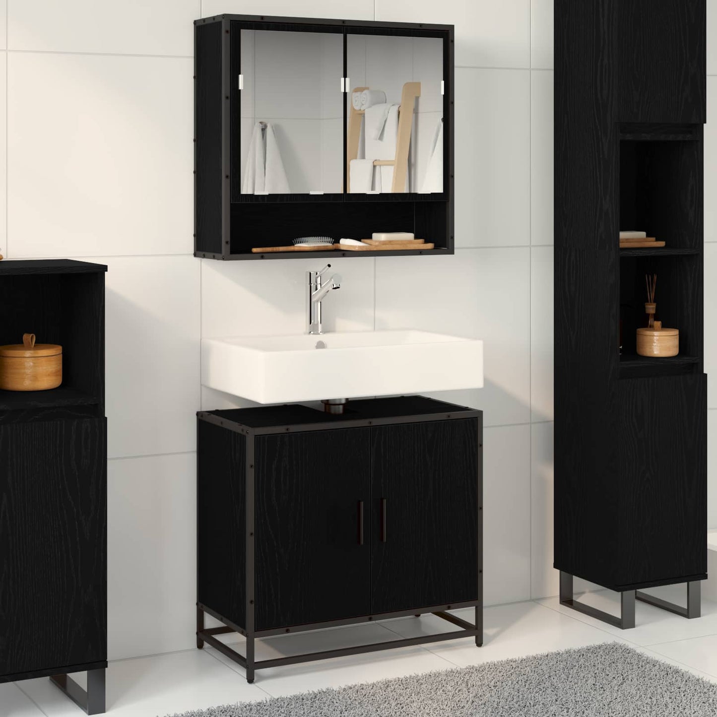 Armadio per Lavabo da Bagno Rovere Nero 65 x 33 x 60 cm | homemem39