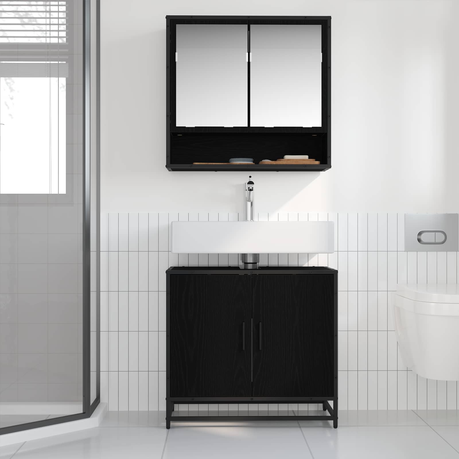 Armadio per Lavabo da Bagno Rovere Nero 65 x 33 x 60 cm | homemem39
