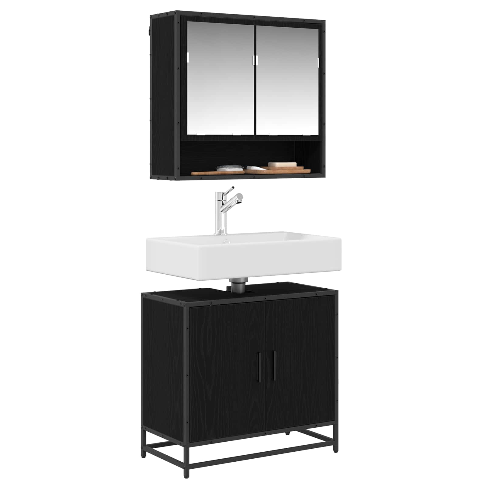 Armadio per Lavabo da Bagno Rovere Nero 65 x 33 x 60 cm | homemem39