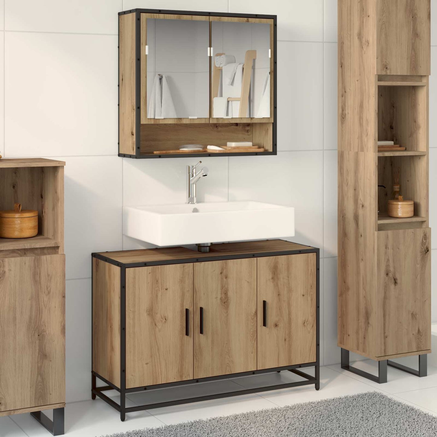 Mobile da Bagno Rovere artigianale 90 x 33 x 60 cm | homemem39