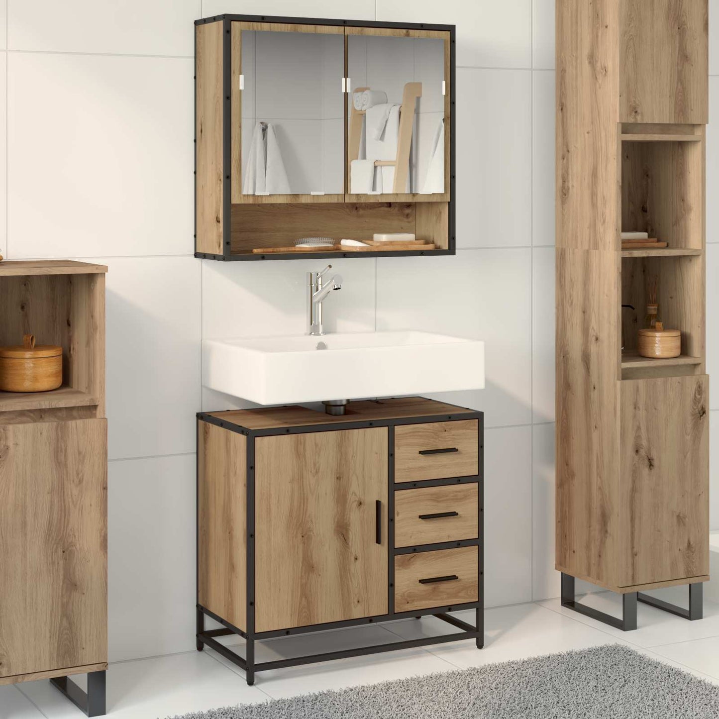 Mobile da Bagno con cassetto Rovere artigianale 65 x 33 x 60 cm