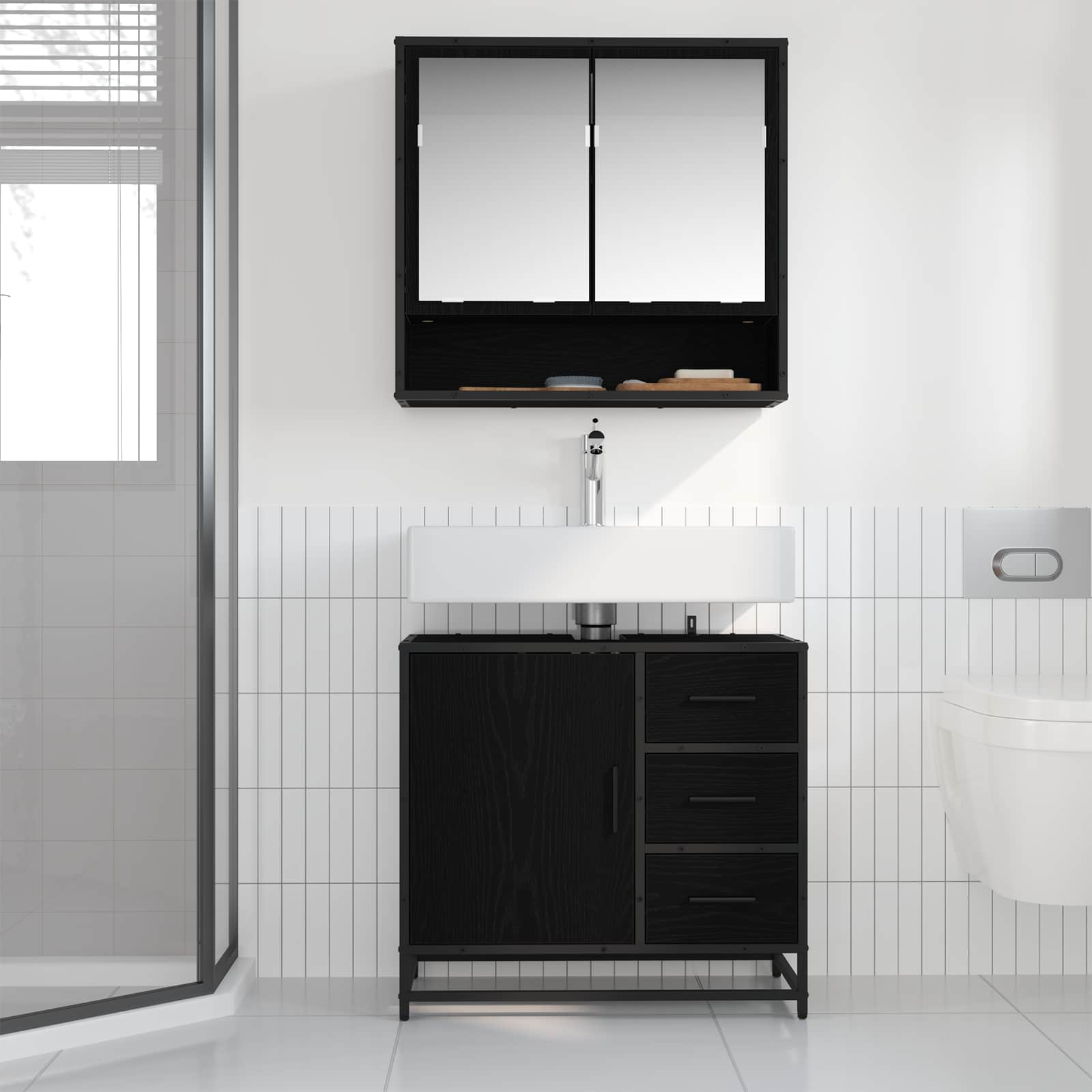 Mobile da Bagno Rovere Nero 65 x 33 x 60 cm Legno multistrato | homemem39