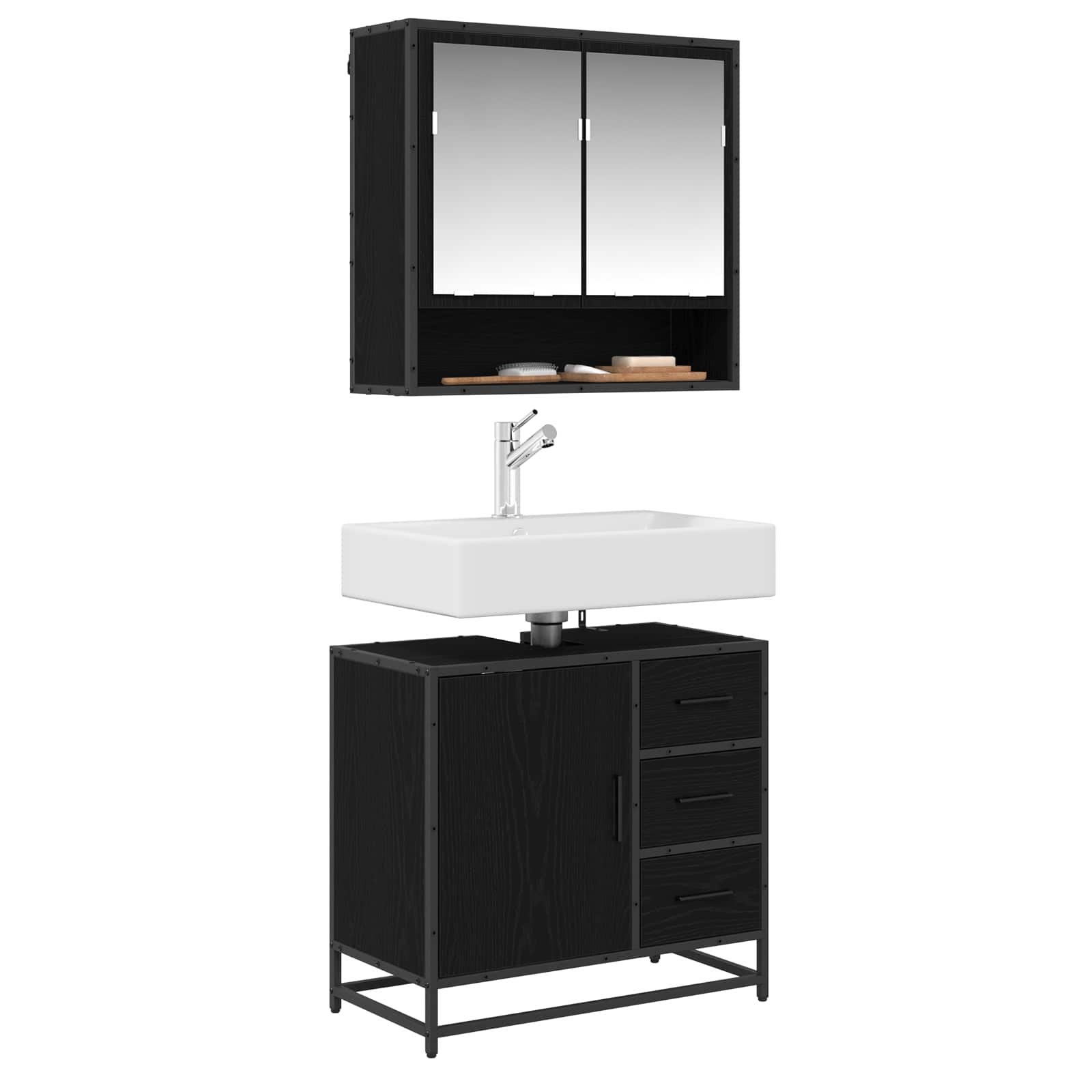 Mobile da Bagno Rovere Nero 65 x 33 x 60 cm Legno multistrato | homemem39