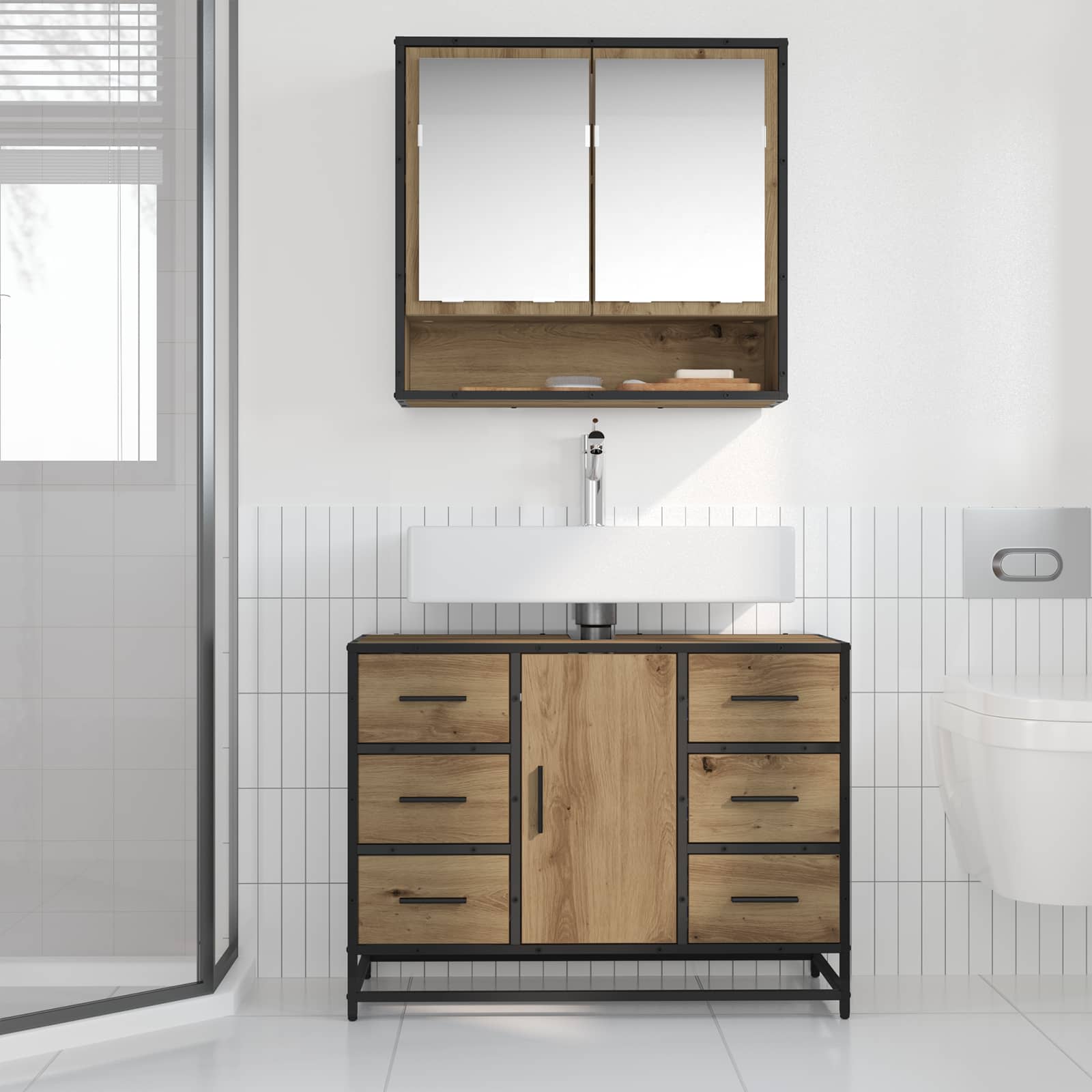 Mobile da Bagno con cassetto Rovere artigianale 80 x 33 x 60 cm | homemem39