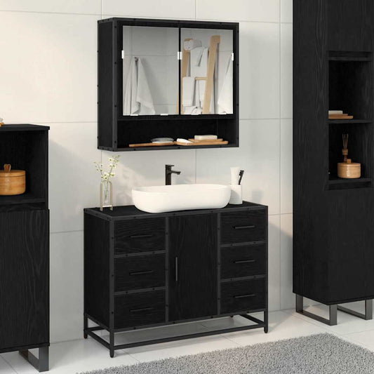Armadio per Lavabo da Bagno Rovere nero 80 x 33 x 60 cm