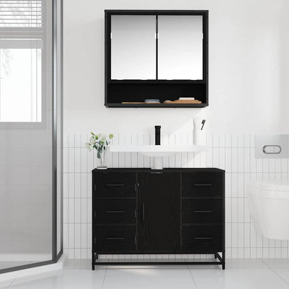 Armadio per Lavabo da Bagno Rovere nero 80 x 33 x 60 cm