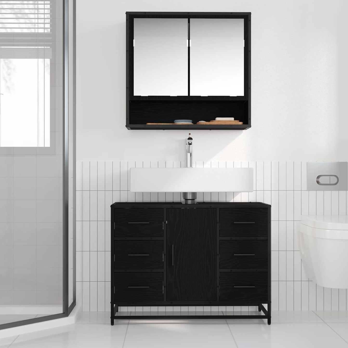 Mobile da Bagno Rovere Nero 80 x 33 x 60 cm Legno multistrato | homemem39
