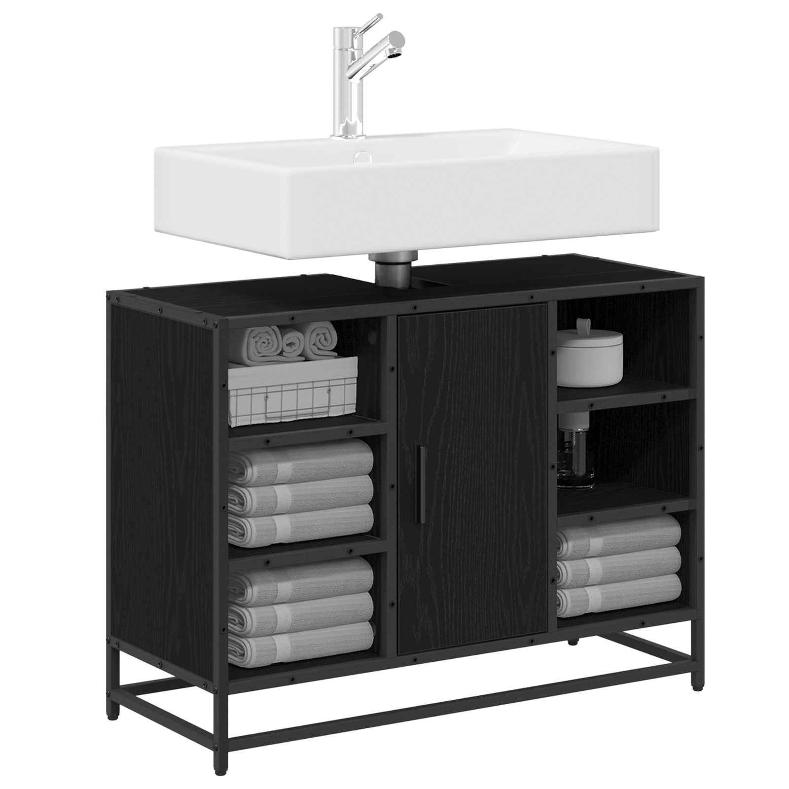 Mobile da Bagno Rovere Nero 80 x 33 x 60 cm Legno multistrato | homemem39