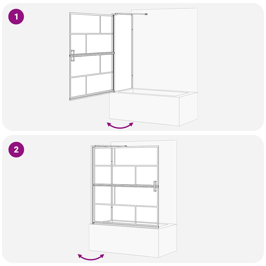 Schermo per Bagno e Doccia Nero e trasparente 116 x 68 x 128 cm