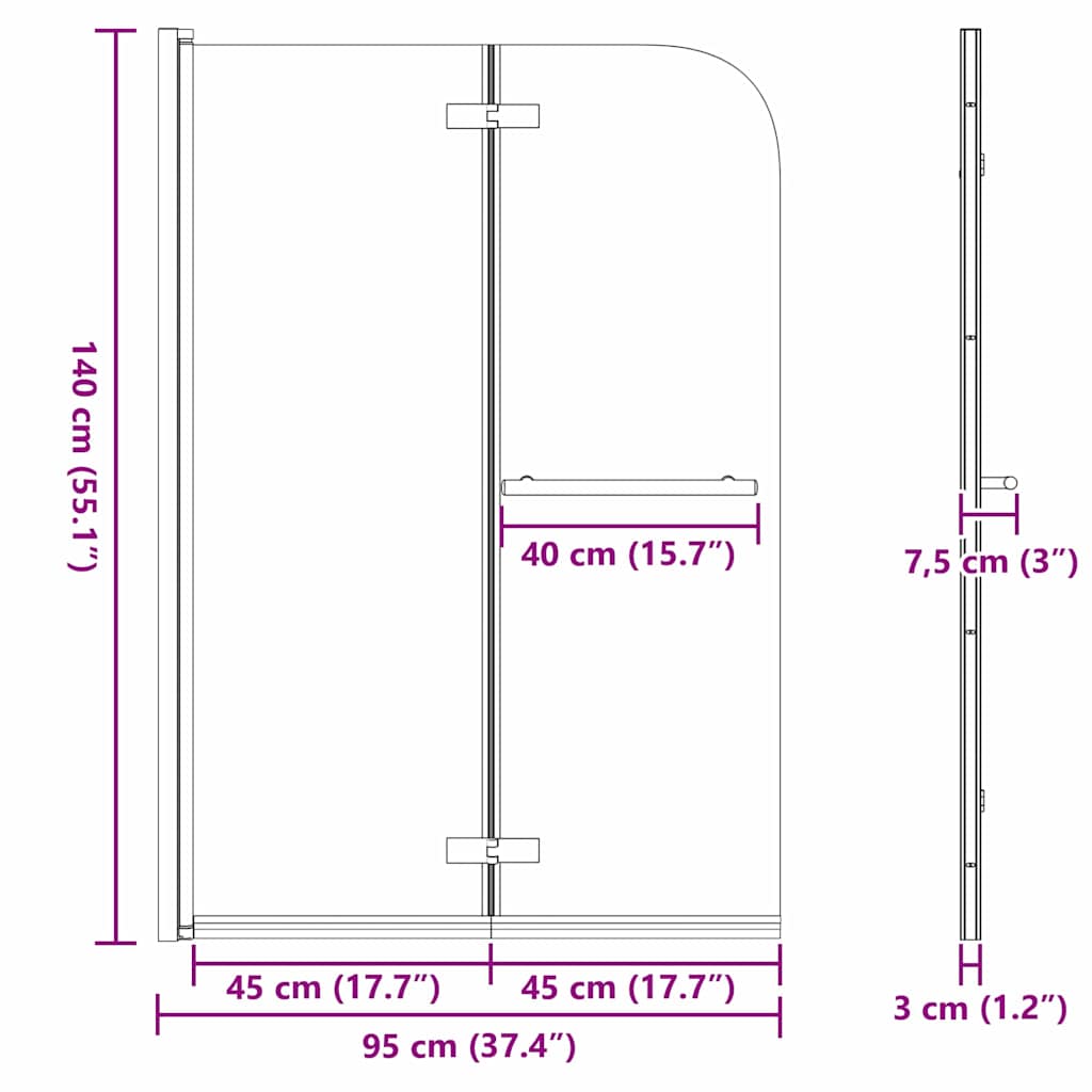 Involucro Doccia Oro 95 x 140 cm Vetro ESG e Alluminio