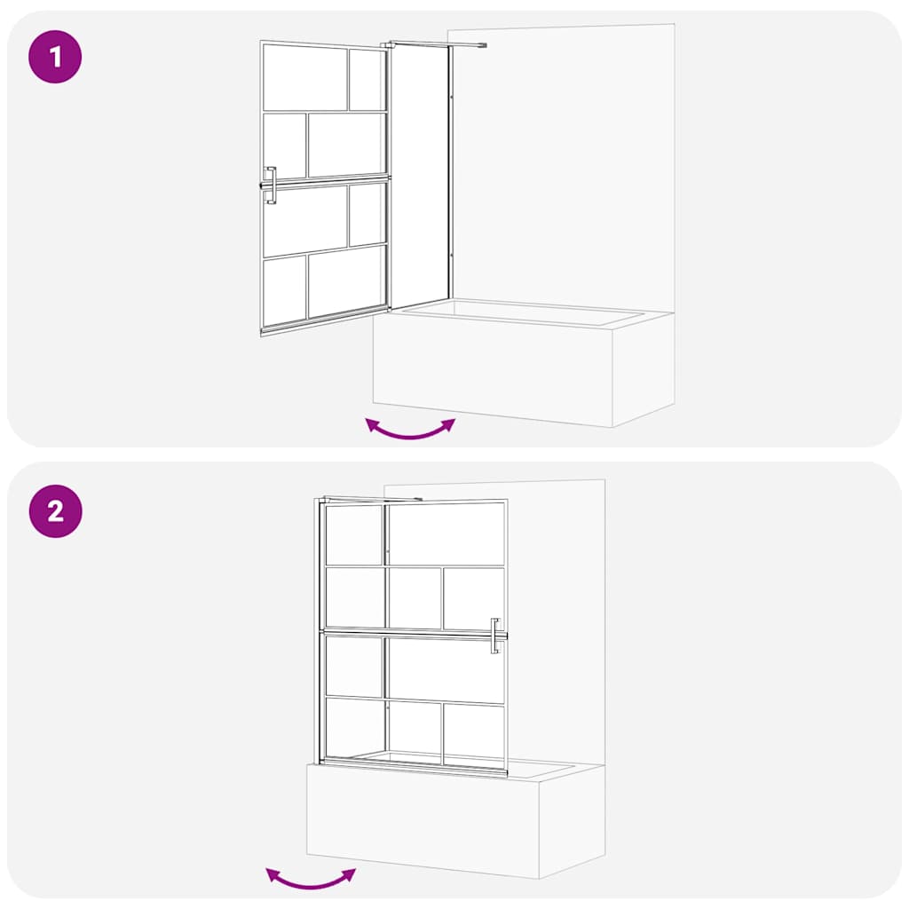 Schermo per Bagno e Doccia Nero e trasparente 116 x 68 x 128 cm