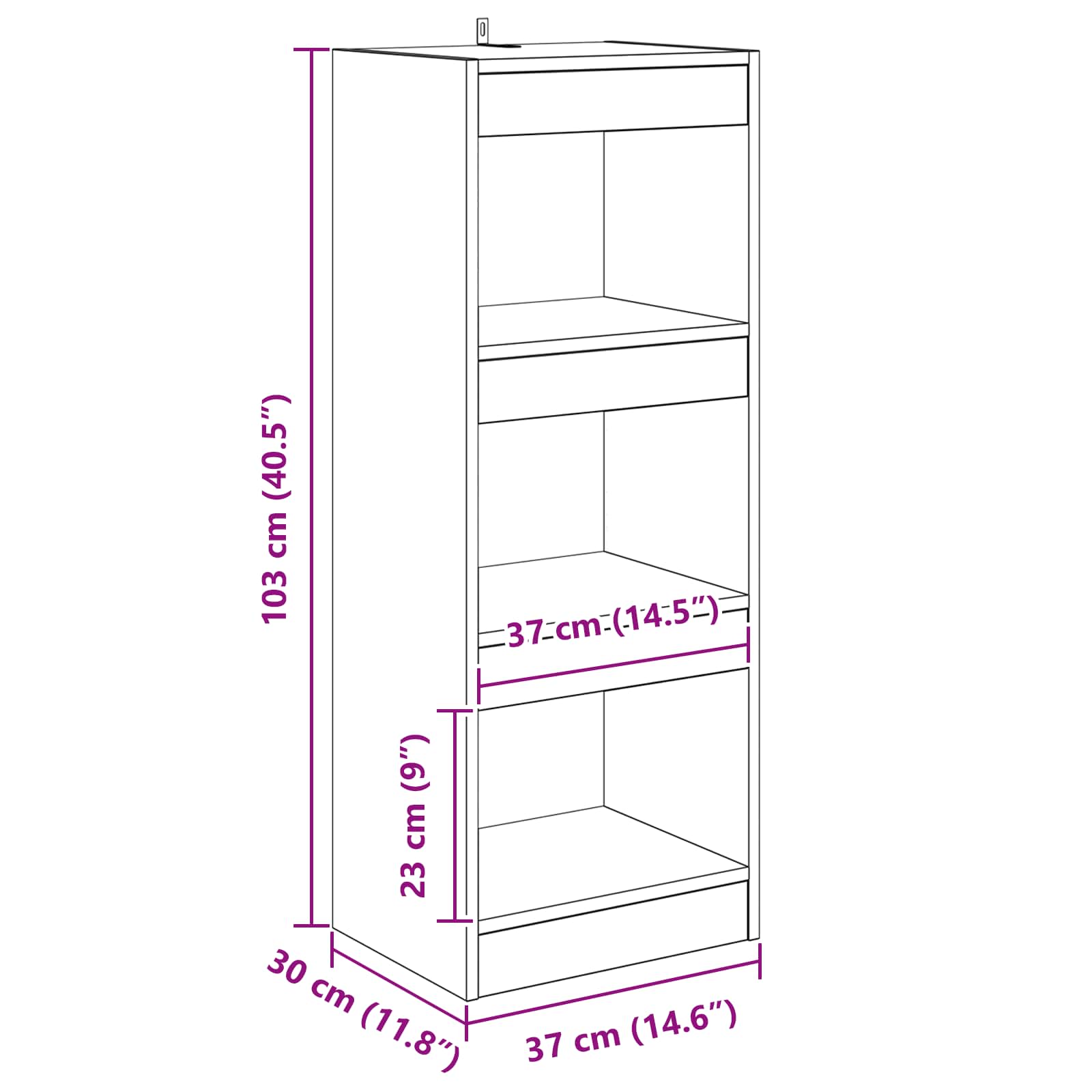 Armadio per Libri 3 livelli 37 x 30 x 103 cm rovere artigianale | homemem39