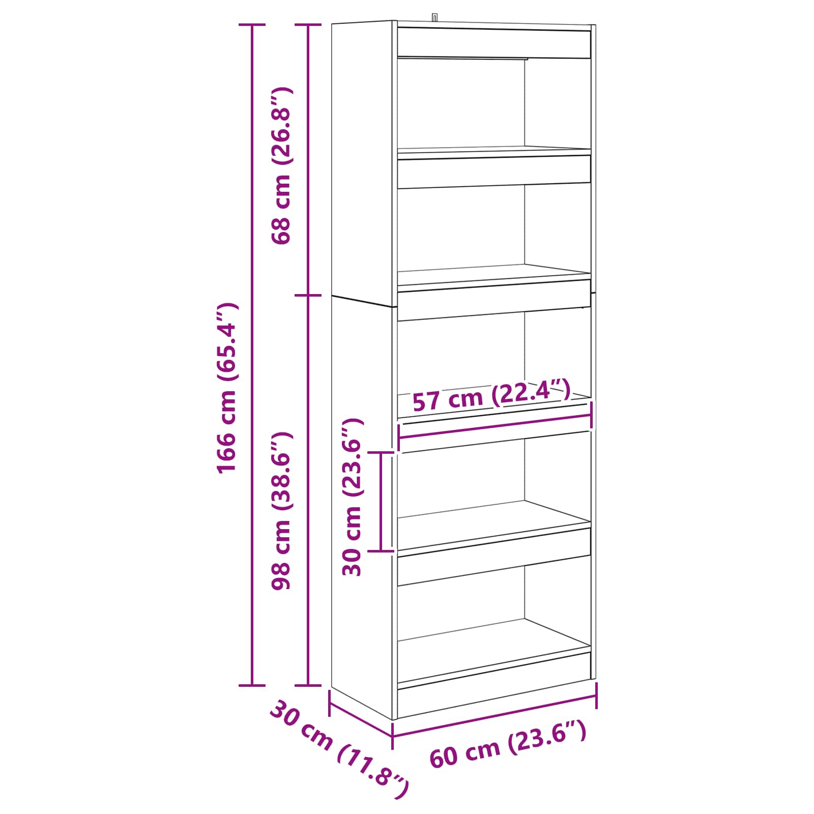 Armadio per Libri 5 livelli 60 x 30 x 166 cm rovere artigianale | homemem39