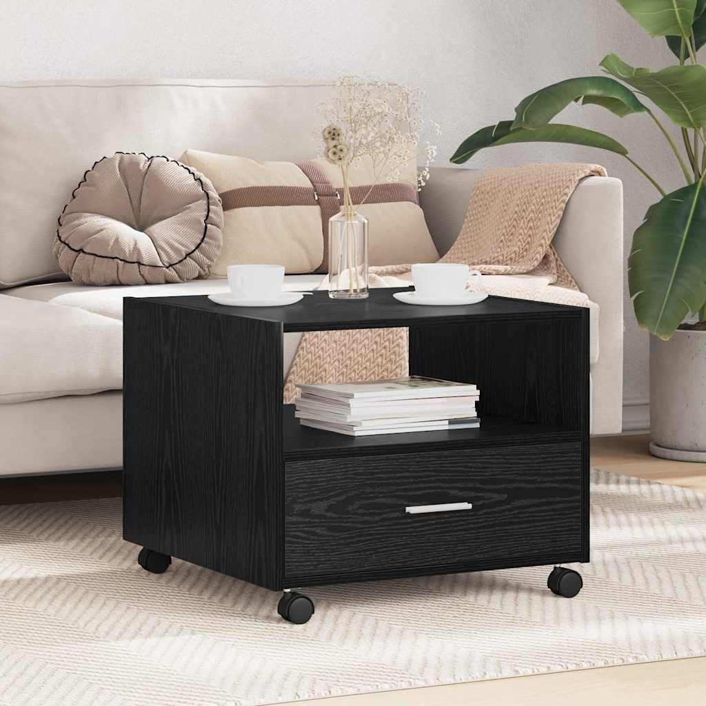 Tavolino da salotto con cassetto Rovere Nero 55 x 55 x 45cm