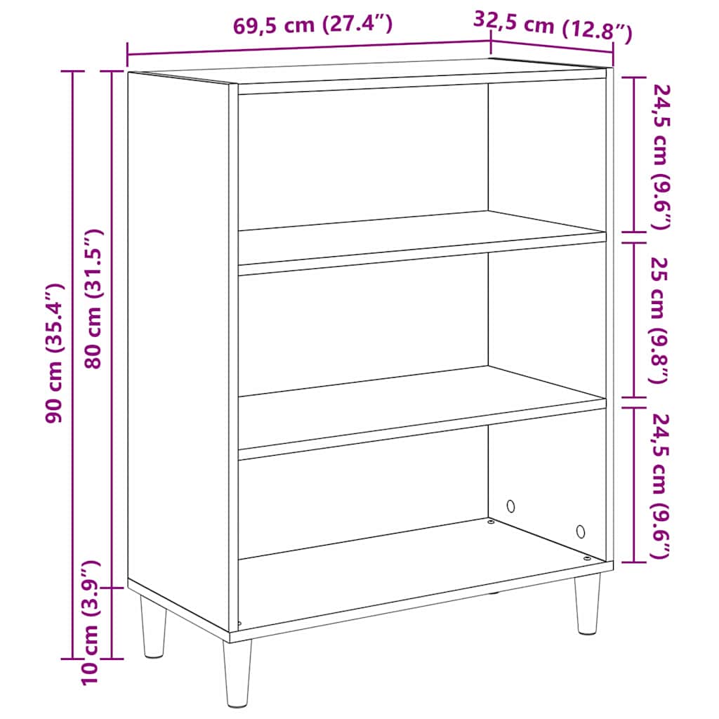 Credenza Rovere Nero 69,5 x 32,5 x 90 cm Legno multistrato