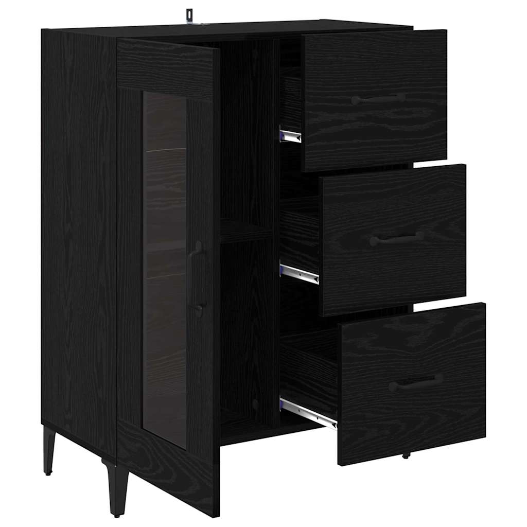Credenza con cassetto Rovere Nero 69,5 x 34 x 90 cm