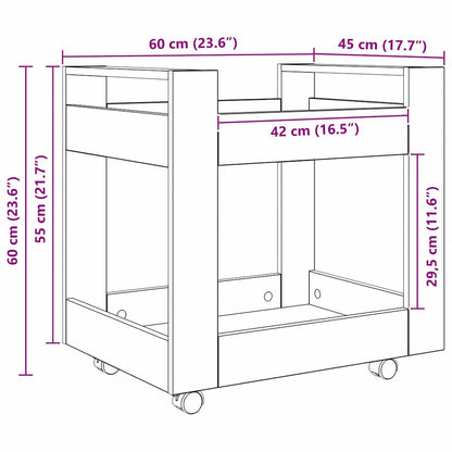 Carrello da Scrivania Rovere Nero 60 x 45 x 60 cm