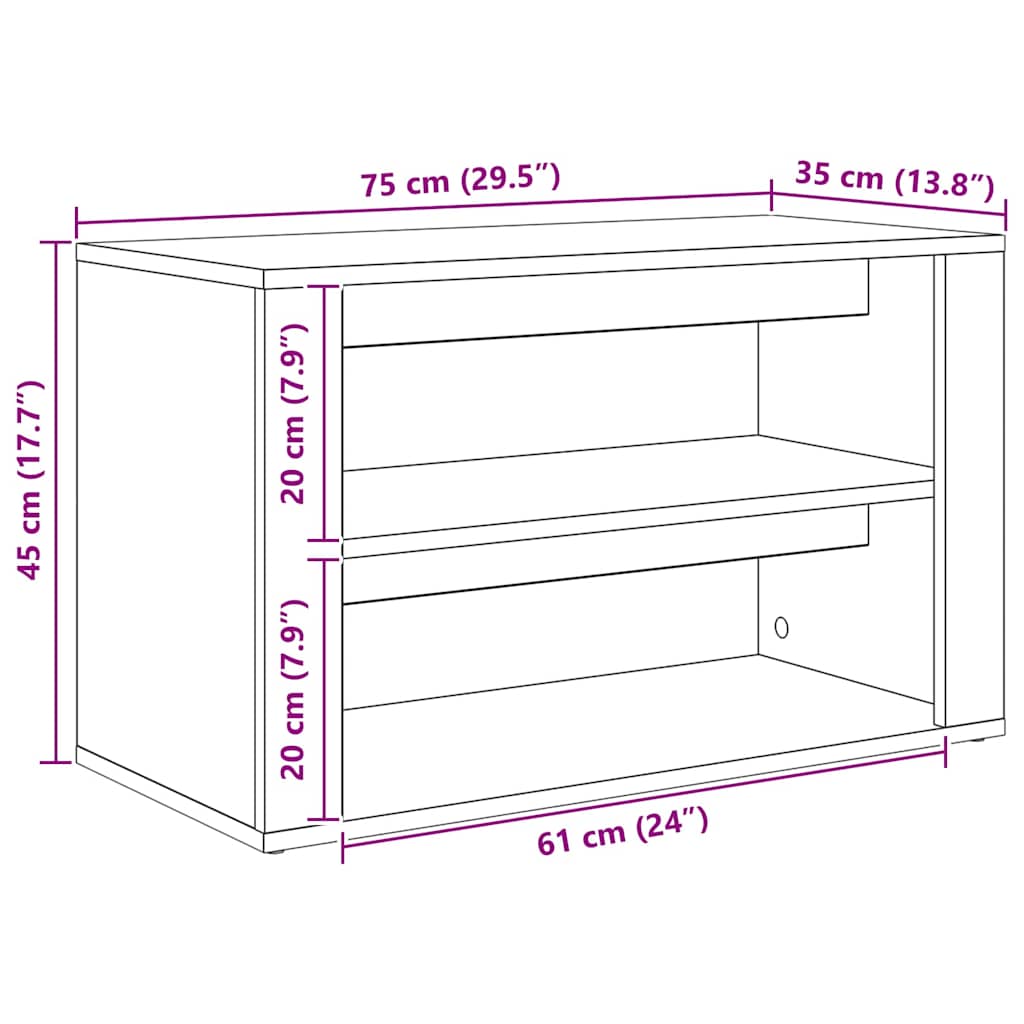 Scarpiera rovere artigianale 75 x 35 x 45 cm Legno multistrato