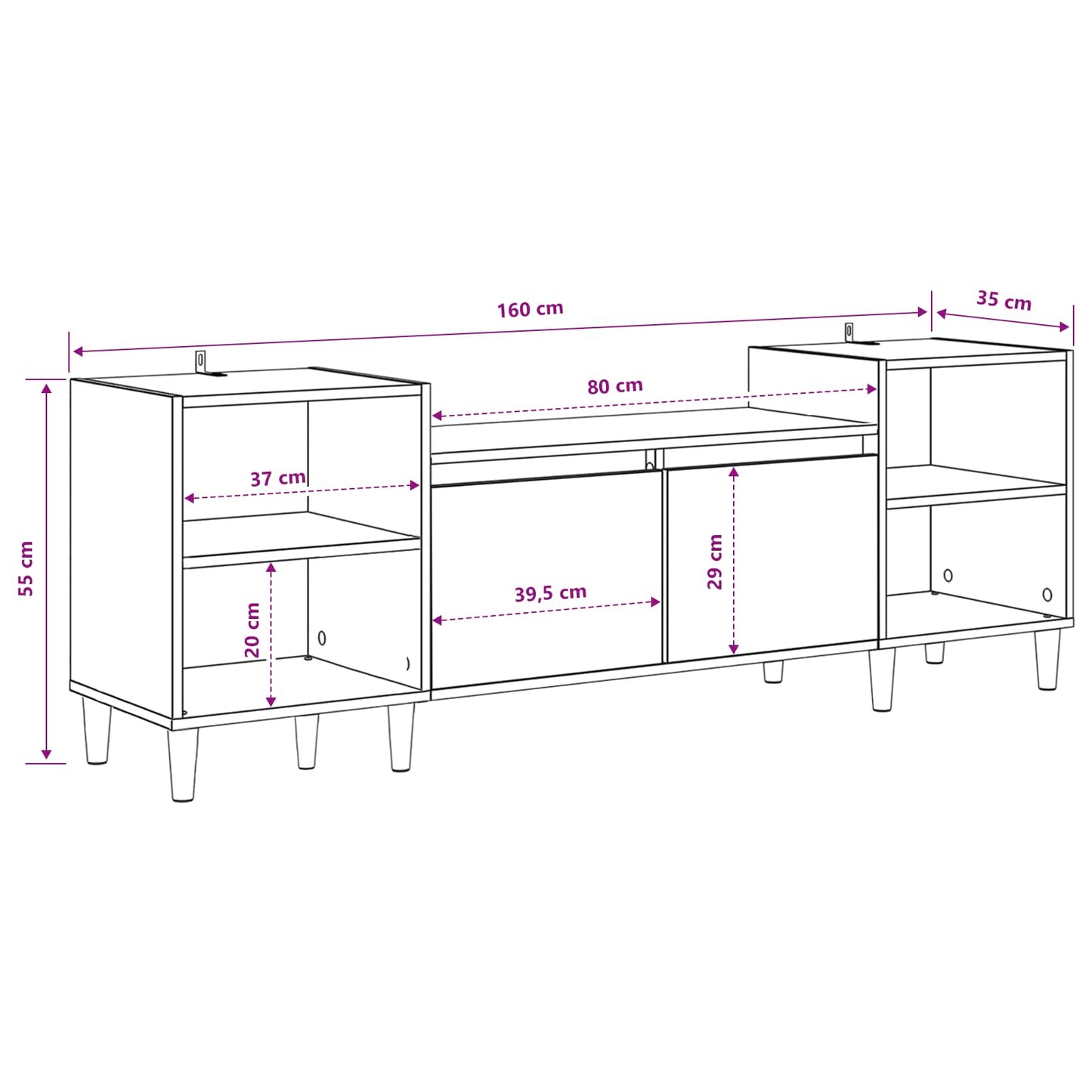 Mobile TV Rovere artigianale 160 x 35 x 55 cm Legno multistrato | homemem39