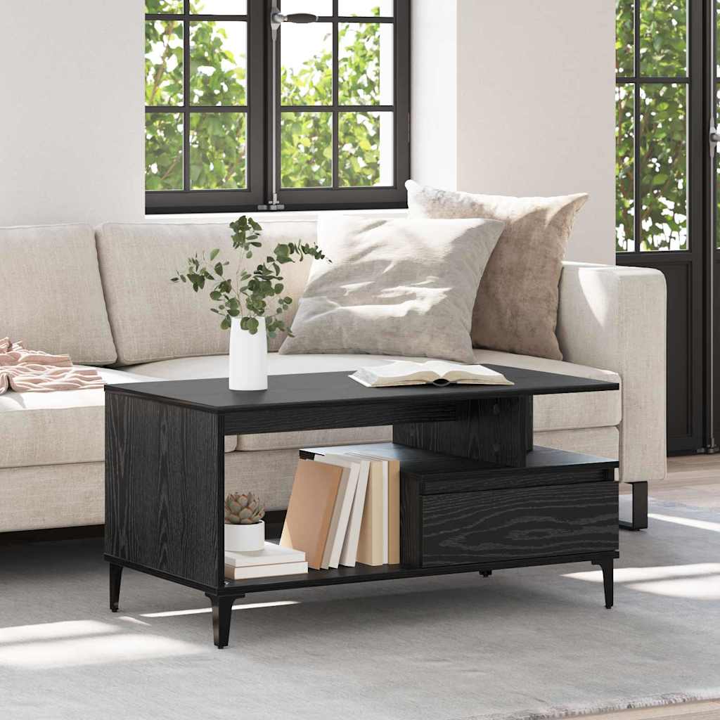 Tavolino da salotto con cassetto Rovere Nero 90 x 49 x 45 cm | homemem39
