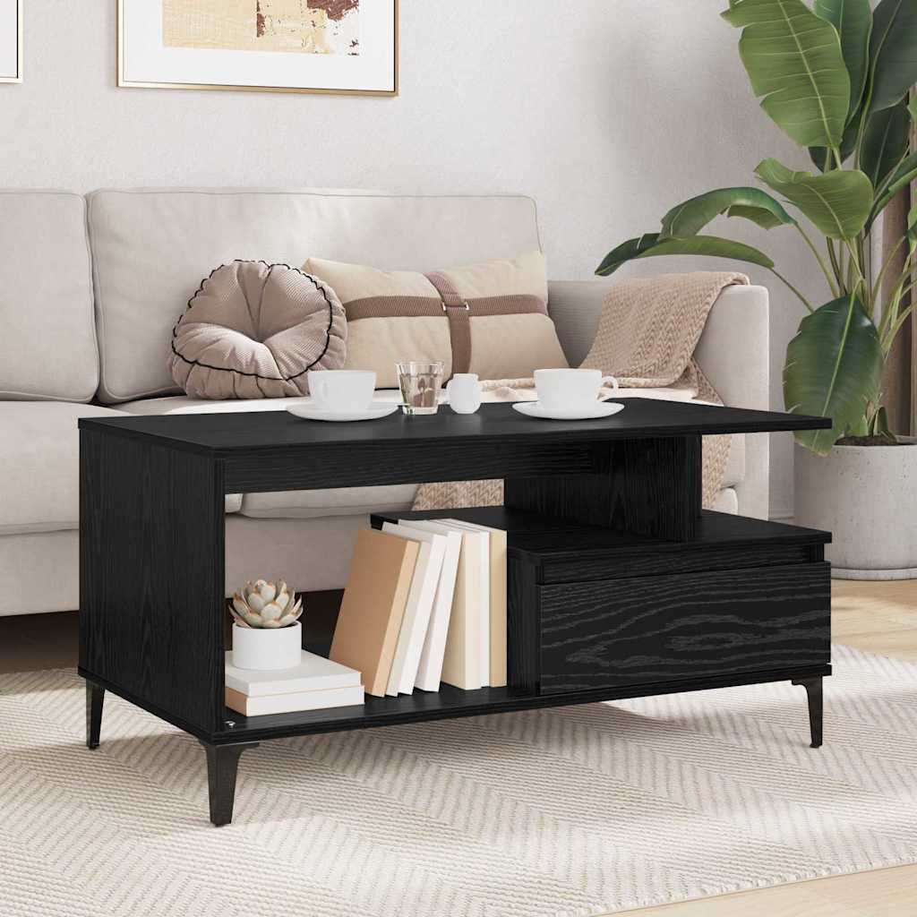 Tavolino da salotto con cassetto Rovere Nero 90 x 49 x 45 cm | homemem39