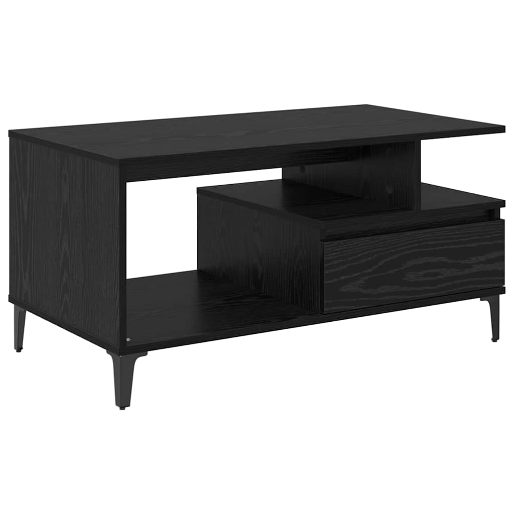Tavolino da salotto con cassetto Rovere Nero 90 x 49 x 45 cm | homemem39
