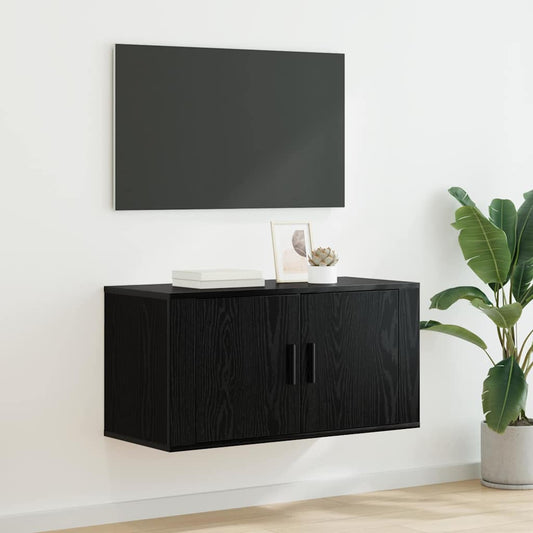 Mobile TV da parete Rovere nero 80 x 34,5 x 40 cm