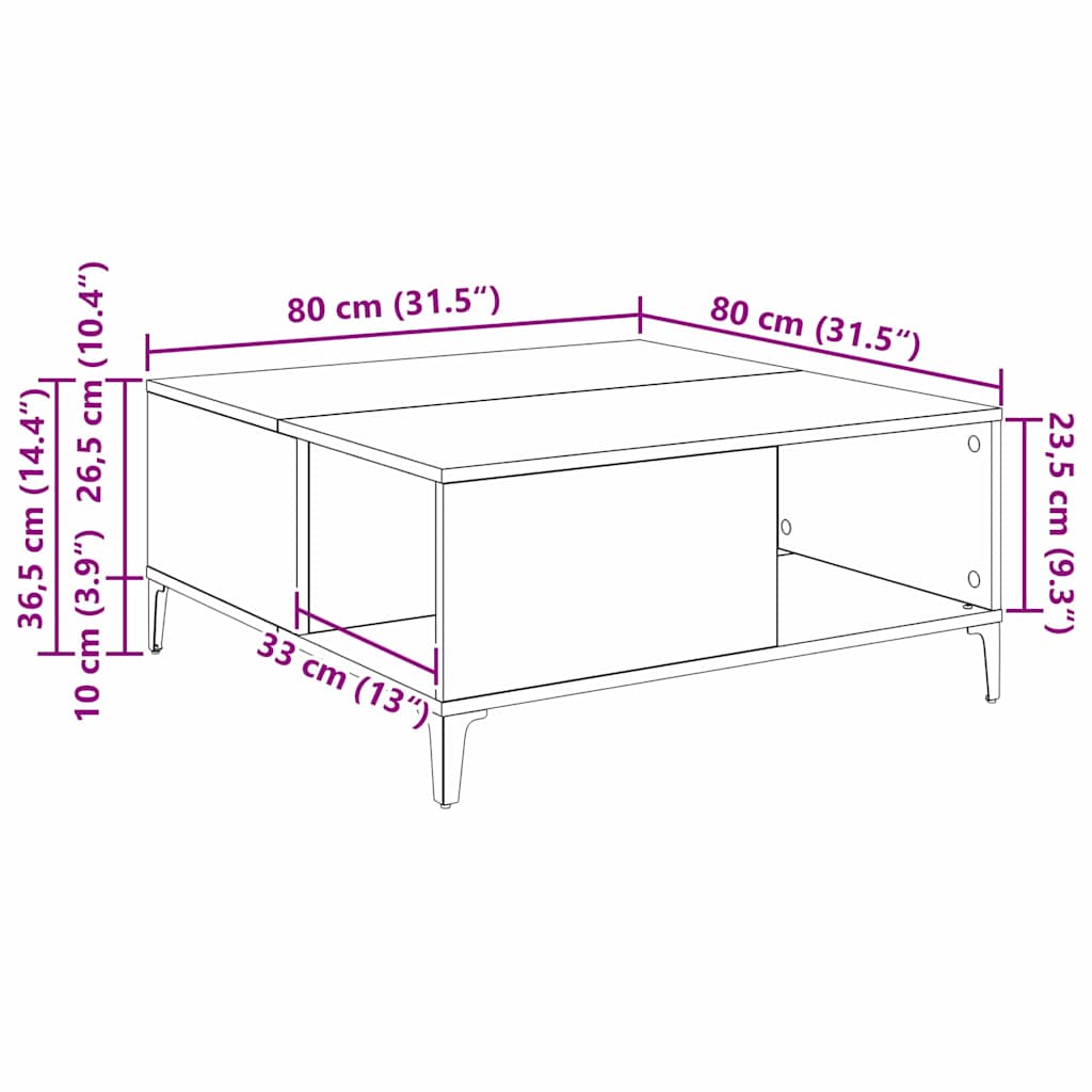 Tavolino da salotto Legno vecchio 80 x 80 x 36,5 cm | homemem39