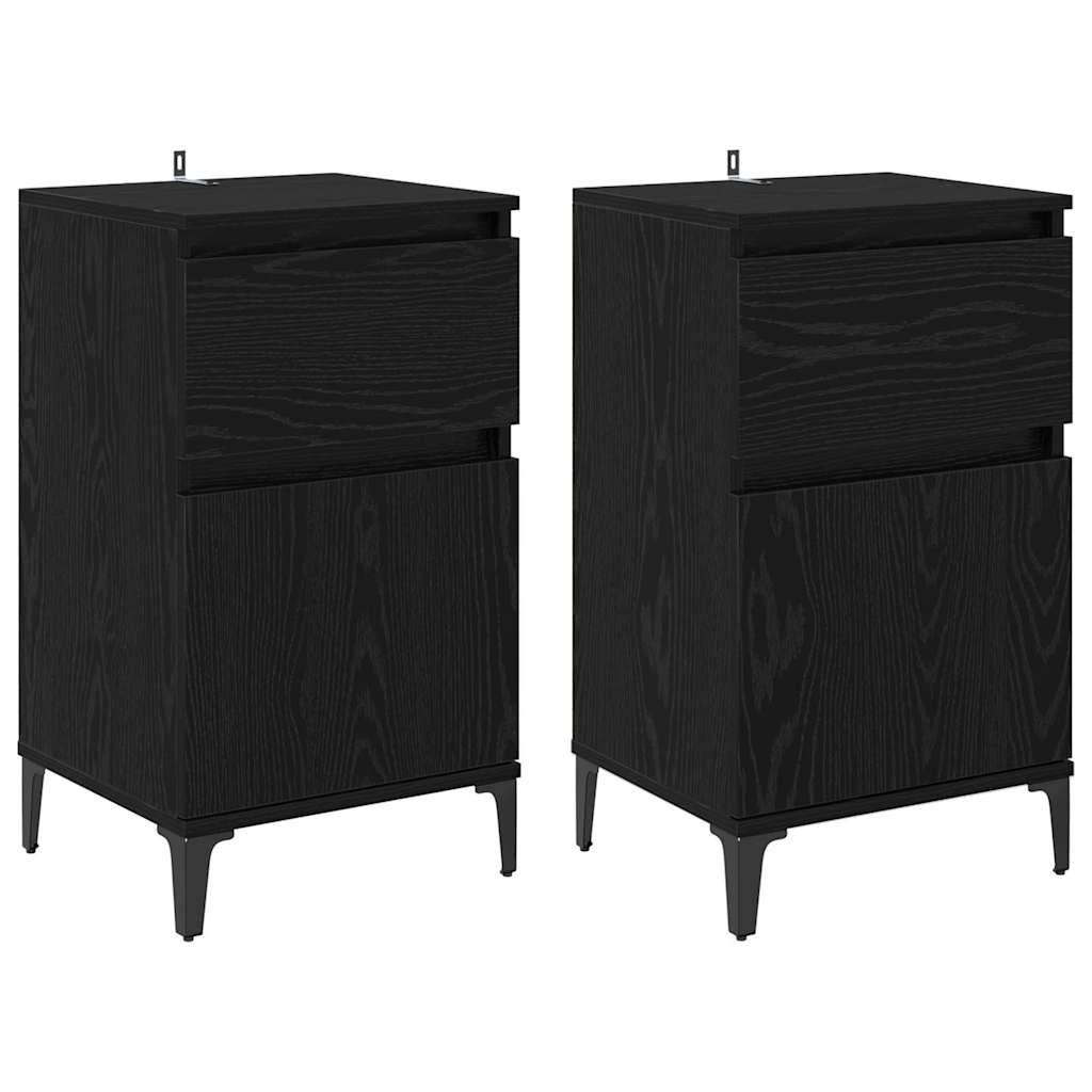 Armadio da Notte con cassetto 2 pcs Rovere Nero 40 x 35 x 70 cm | homemem39