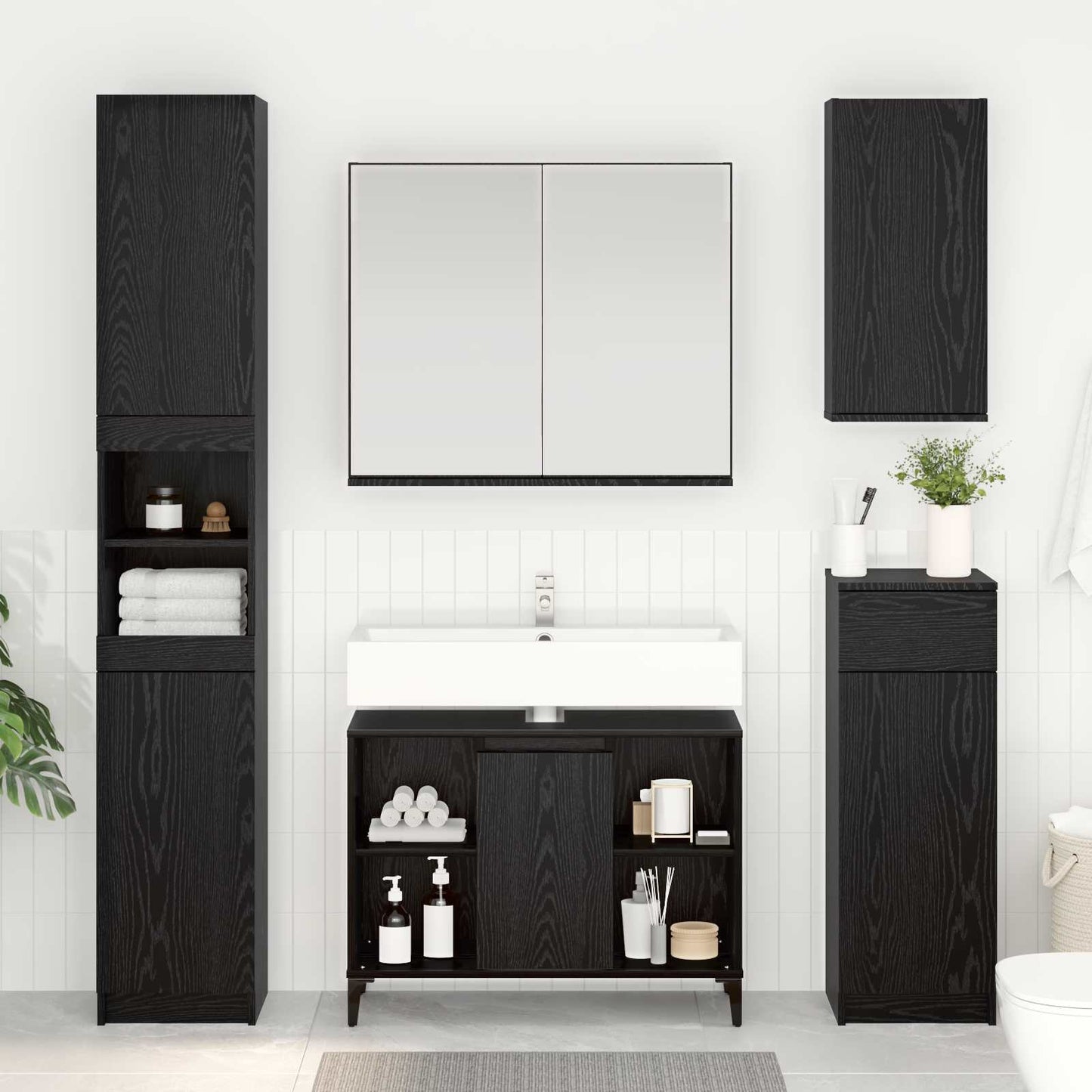 Armadio sottolavello con porta Rovere Nero 80 x 33 x 60 cm | homemem39