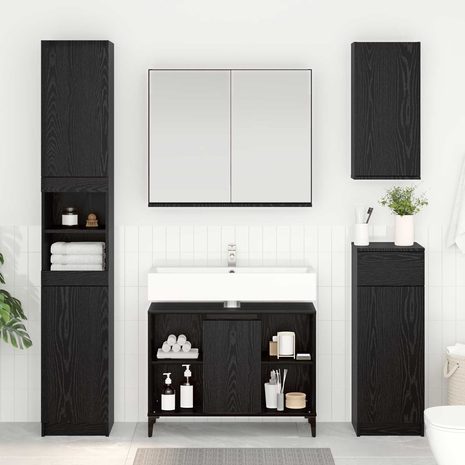 Armadio sottolavello con porta Rovere Nero 80 x 33 x 60 cm | homemem39