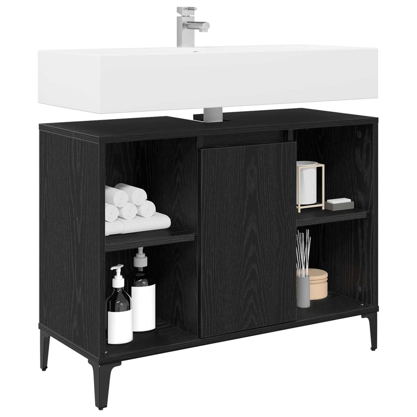 Armadio sottolavello con porta Rovere Nero 80 x 33 x 60 cm | homemem39