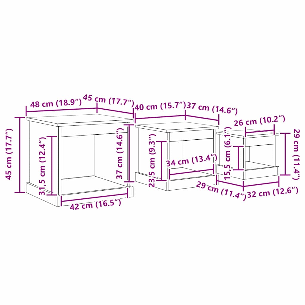 Tavolino da salotto 3 pcs Legno vecchio Legno multistrato