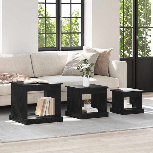 Tavolino da salotto 3 pcs Rovere Nero Legno multistrato | homemem39