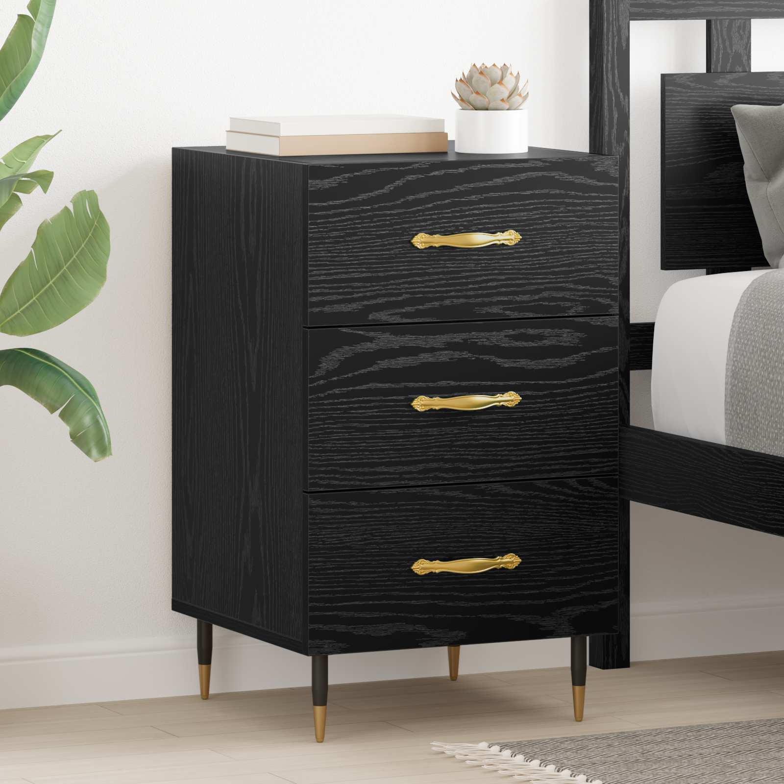 Armadio da Notte Rovere Nero 40 x 40 x 66 cm Legno multistrato | homemem39