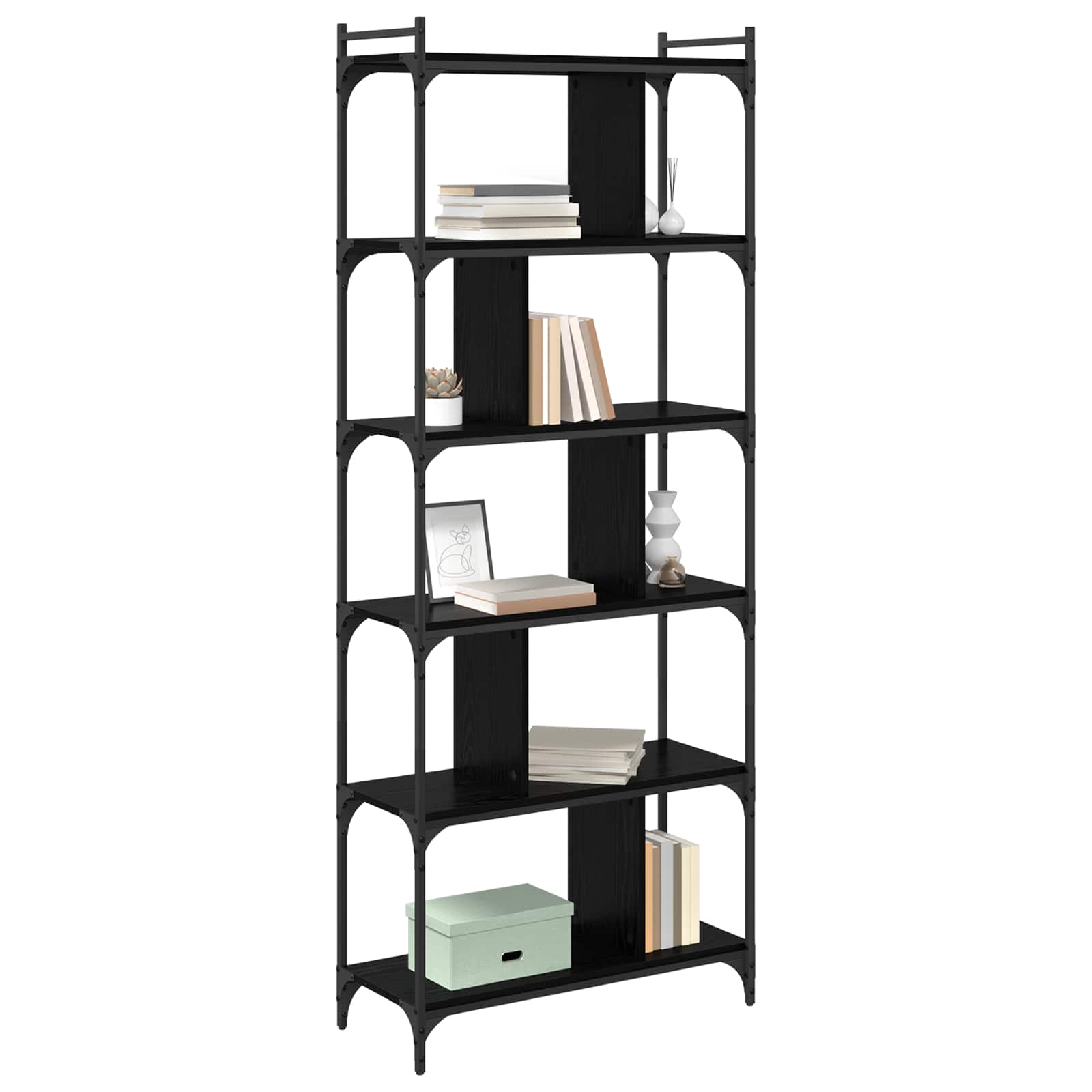 Libreria Rovere nero 76 x 32 x 192 cm Legno multistrato | homemem39