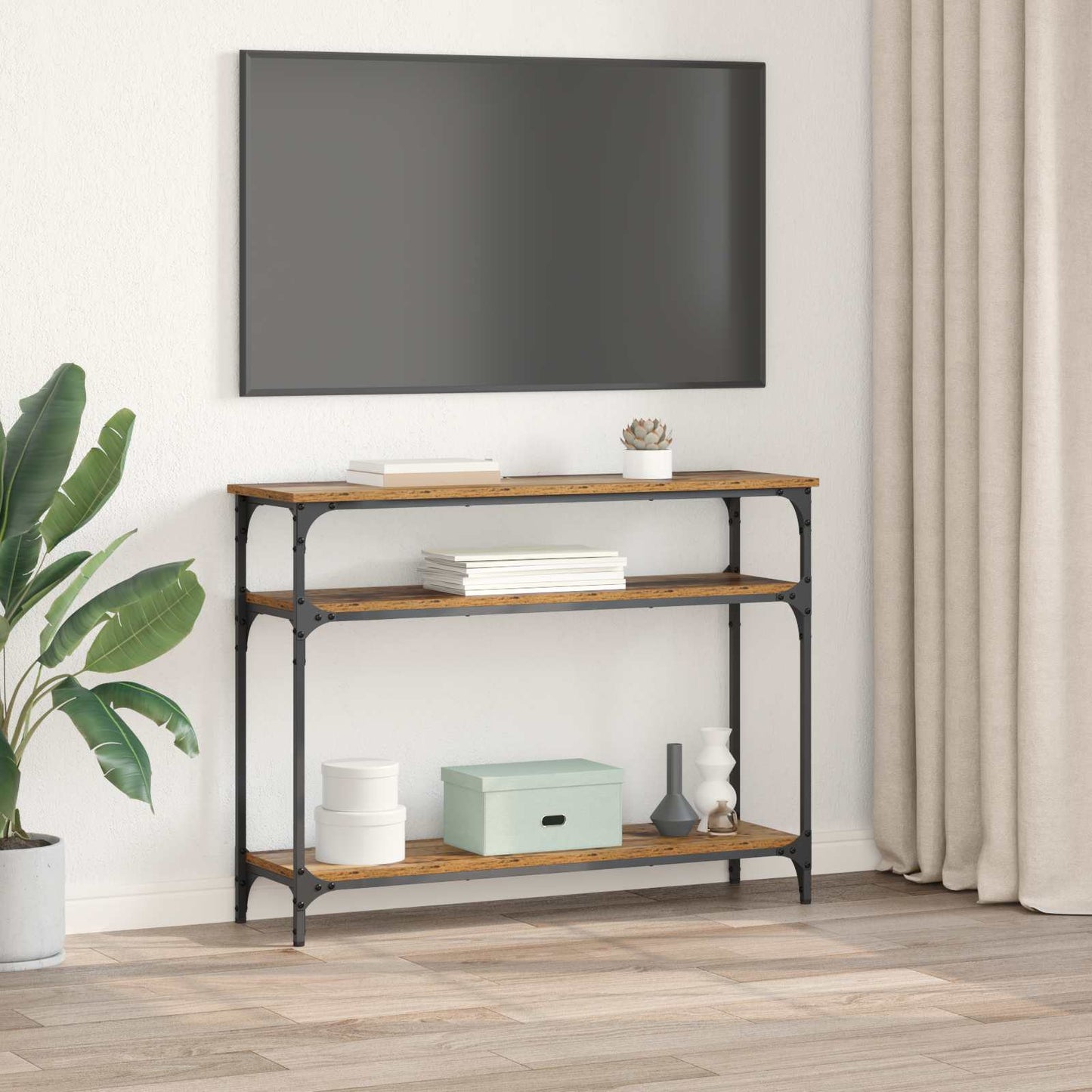 Tavolo consolle con lo scaffale Legno vecchio 100 x 29 x 75 cm | homemem39