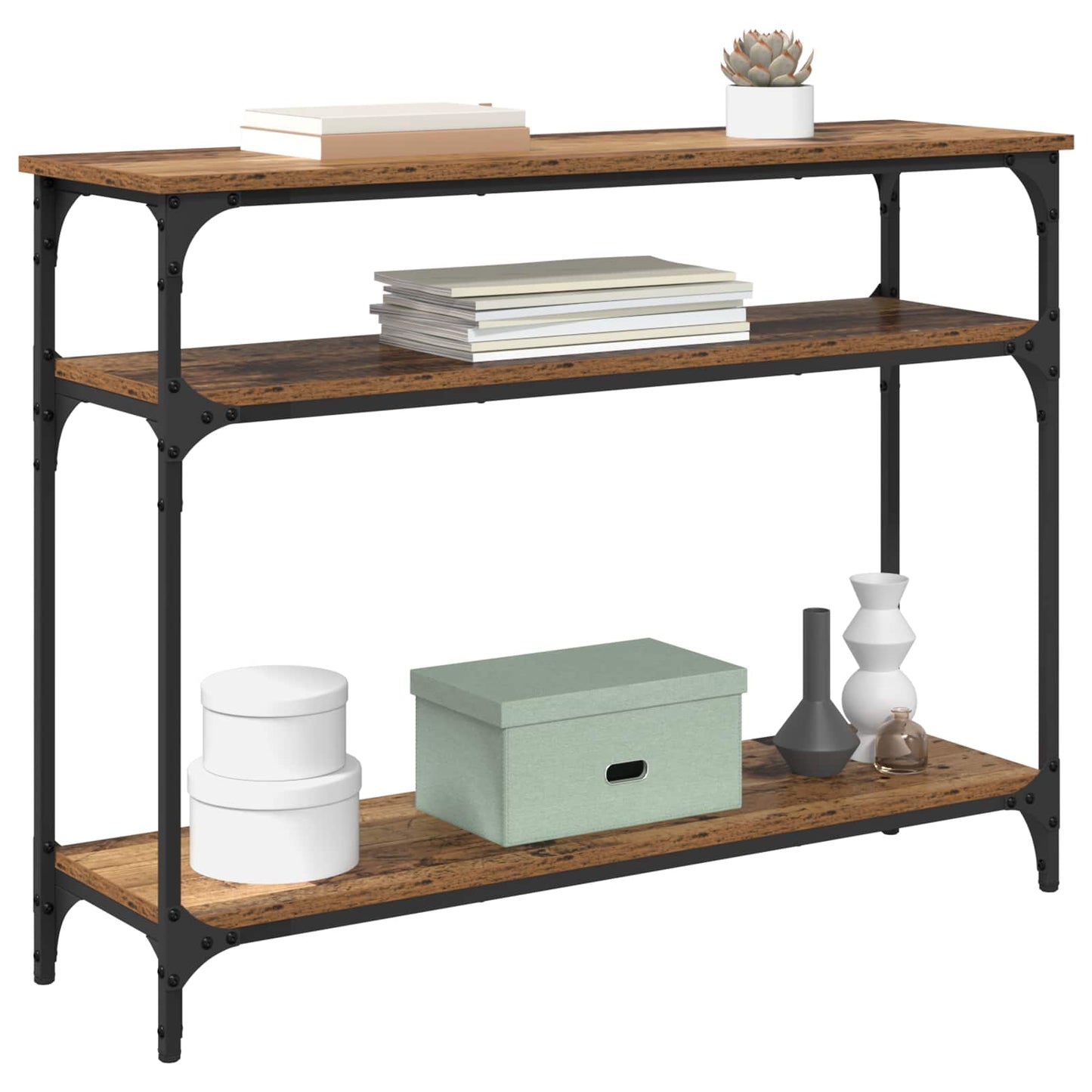 Tavolo consolle con lo scaffale Legno vecchio 100 x 29 x 75 cm | homemem39