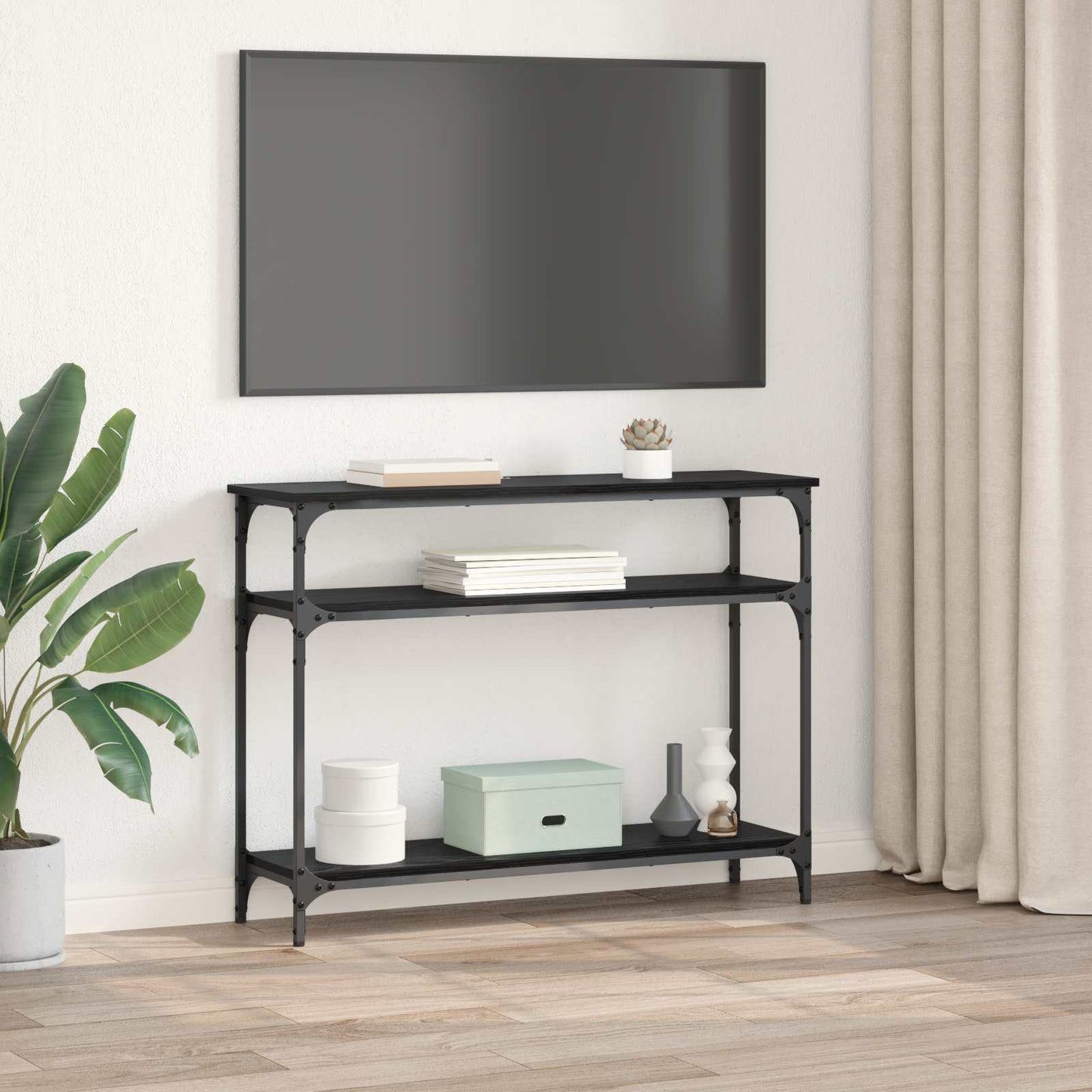 Tavolo consolle Rovere Nero 100 x 29 x 75 cm Legno multistrato