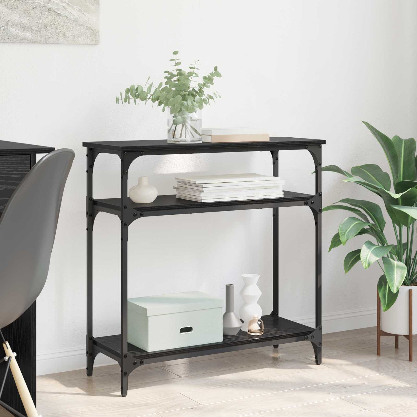Tavolo consolle Rovere Nero 75 x 29 x 75 cm Legno multistrato