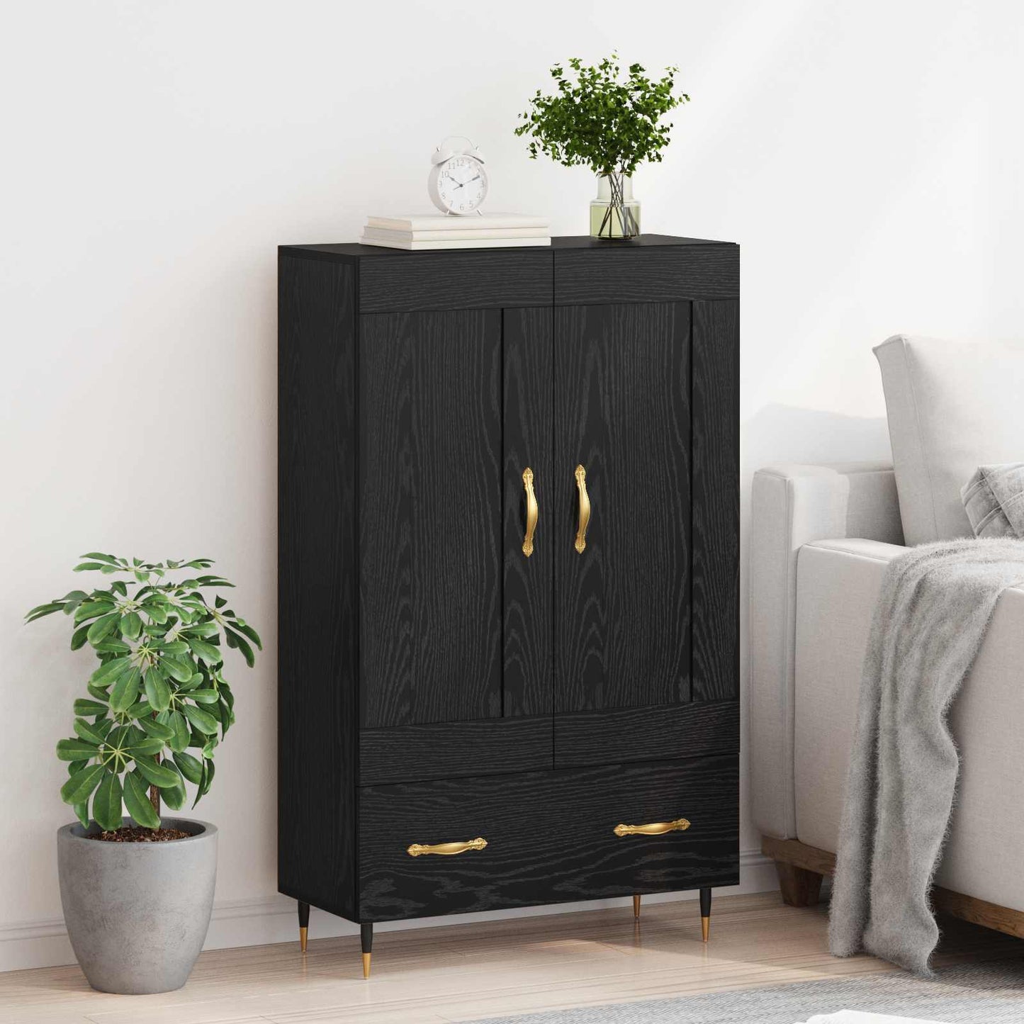 Credenza Rovere Nero 69,5 x 31 x 115 cm Legno multistrato | homemem39